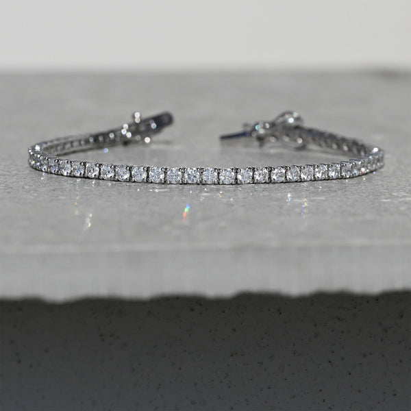 5ct lab diamond tennis bracelet set in 9k white gold with a secure clasp