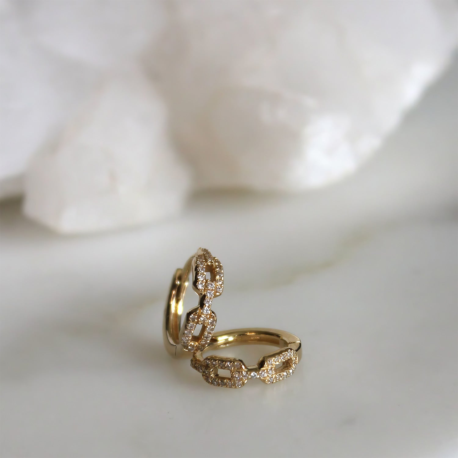 9ct-Yellow-Gold-Diamond-Chain-link-huggie-hoops-earrings