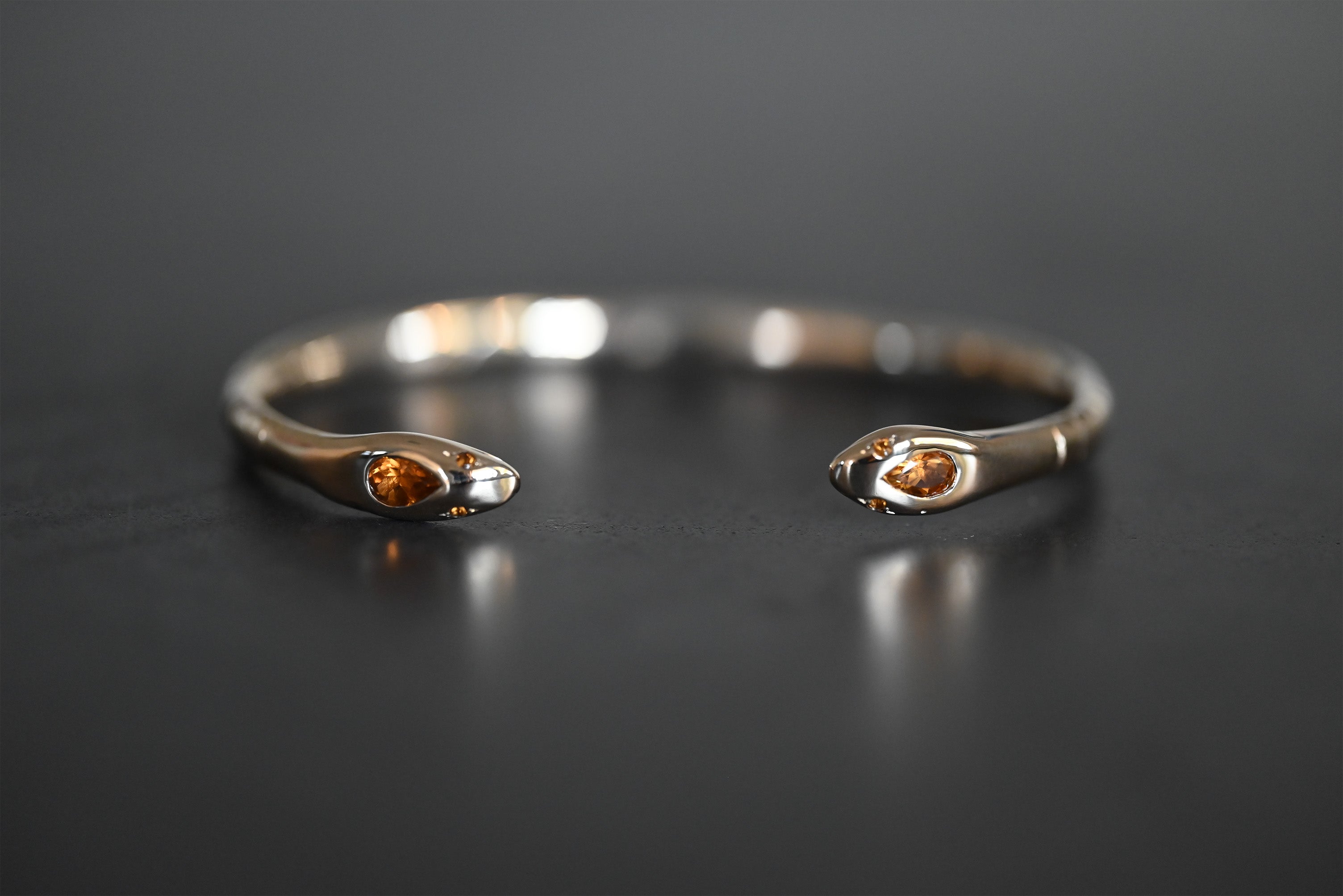Citrine Gemstones Solid Gold Snake Cuff Bangle