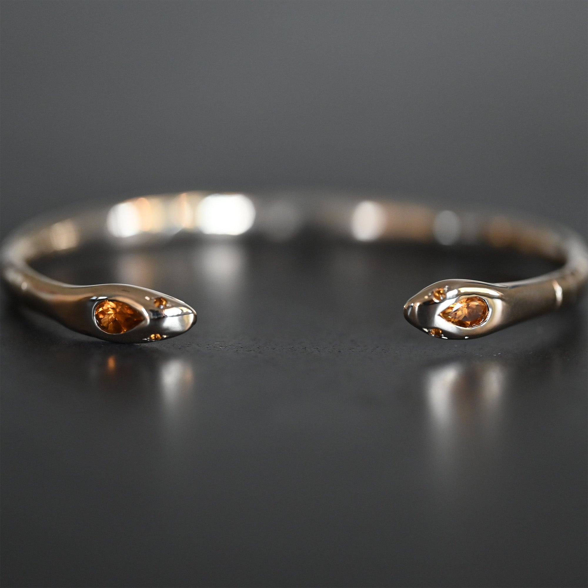 Gold Snake Cuff Bangle with Citrine Gemstones