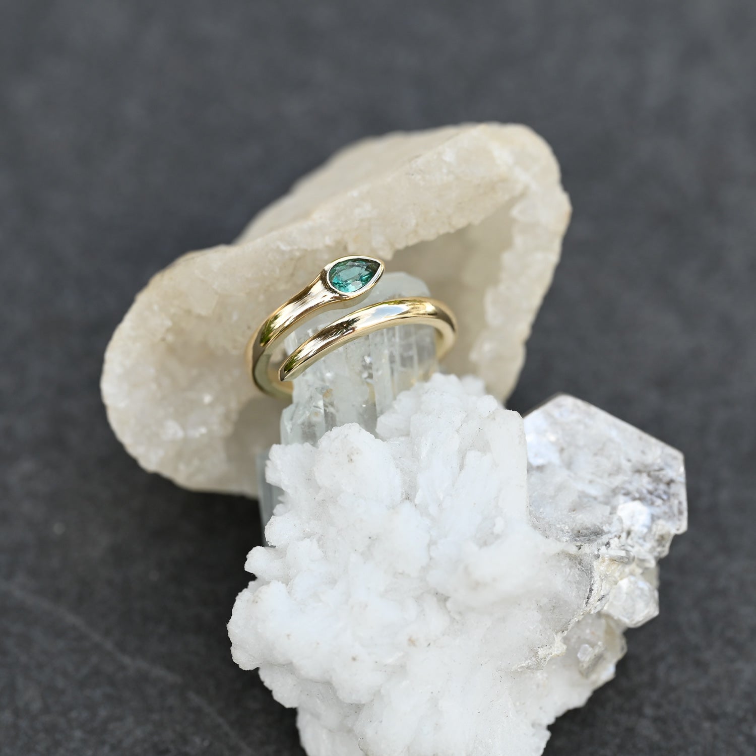 Colombian Snake Ring with Pear shaped Emerald