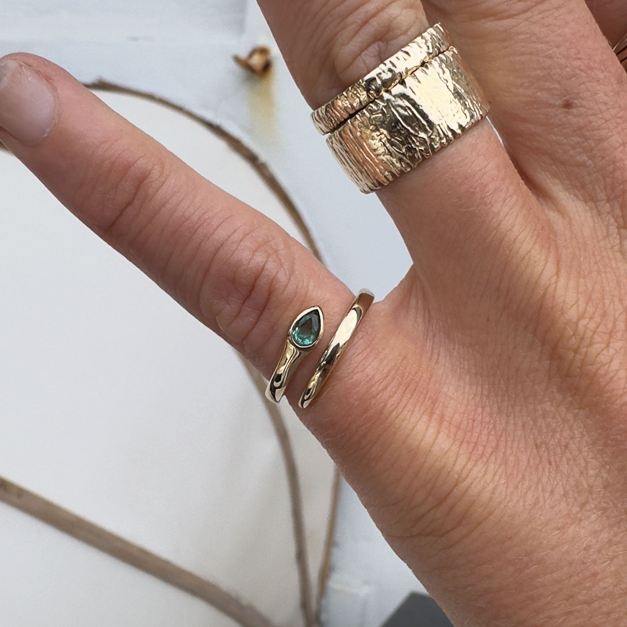 Colombian Snake Ring with Pear shaped Emerald