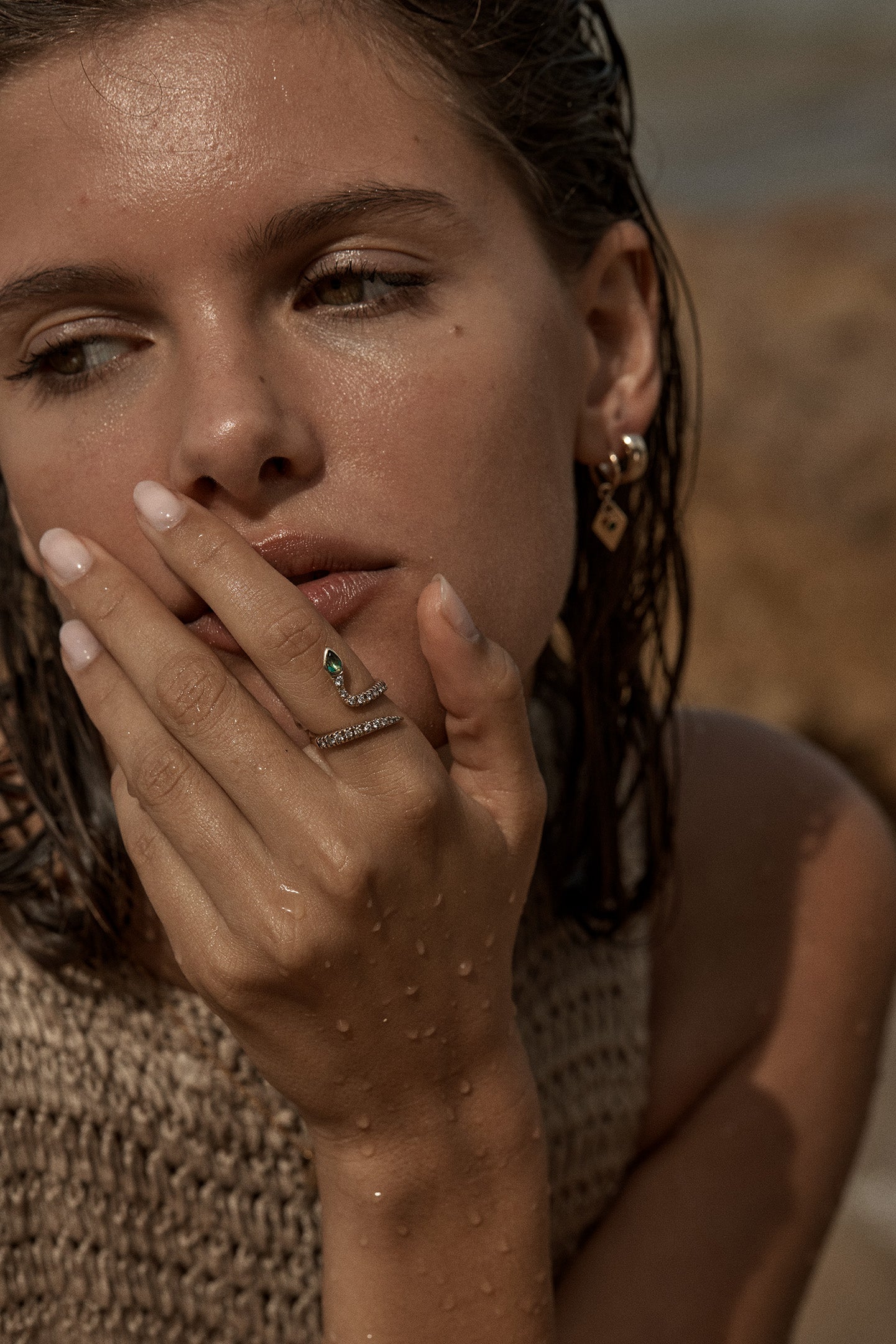 Emerald Snake Ring with Pavé Diamonds