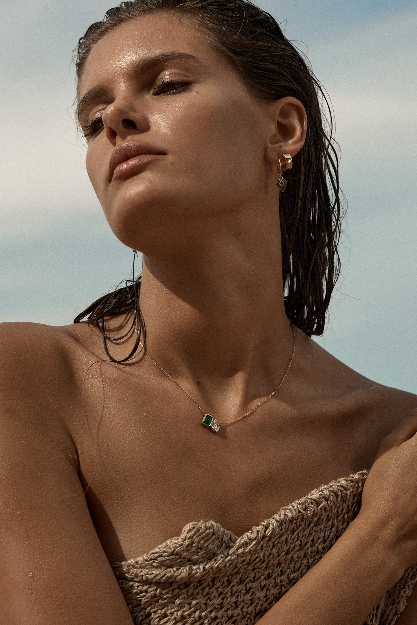 Zambian Emerald Diamond Necklace 18K Gold | The Duet