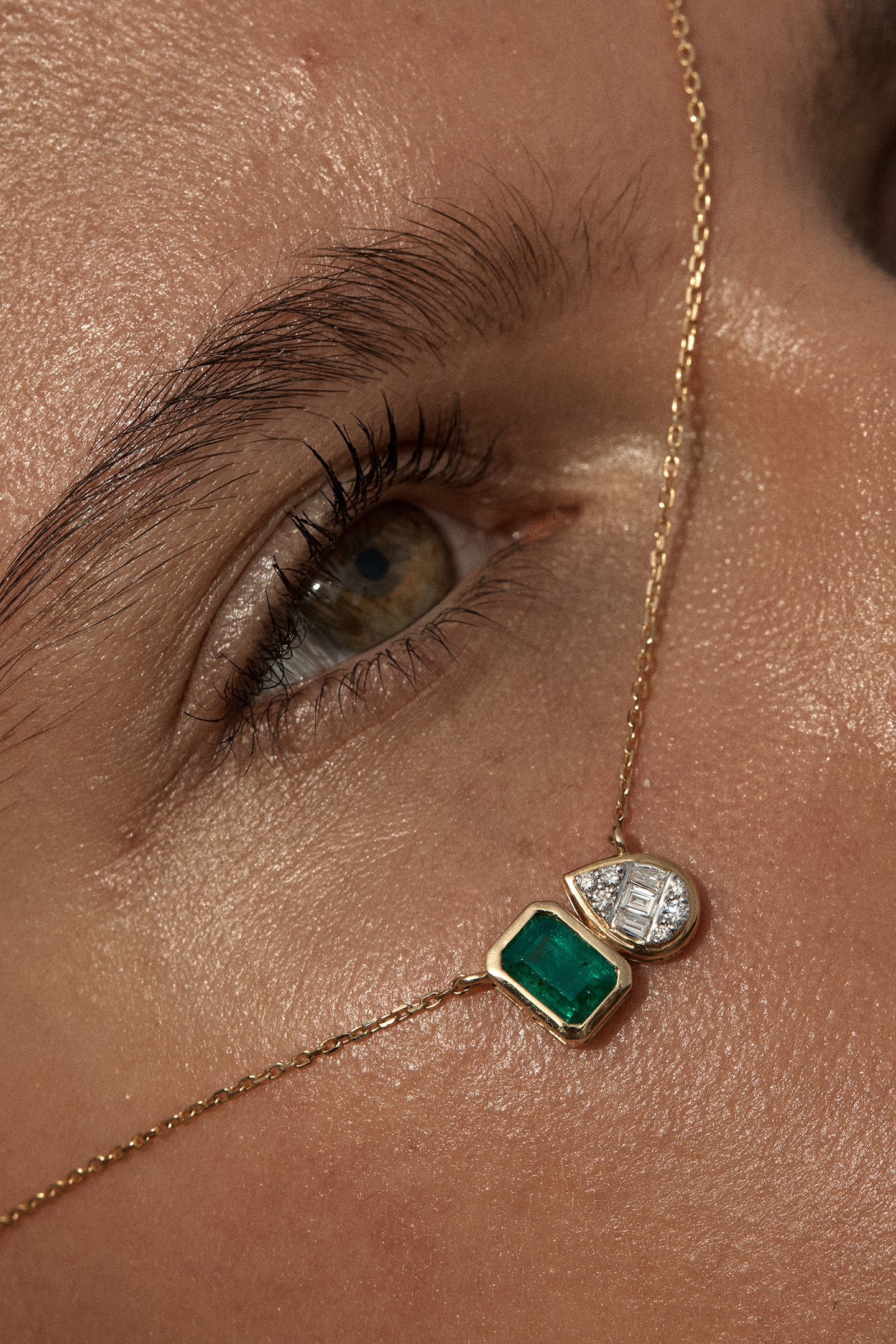 Zambian Emerald Diamond Necklace 18K Gold | The Duet