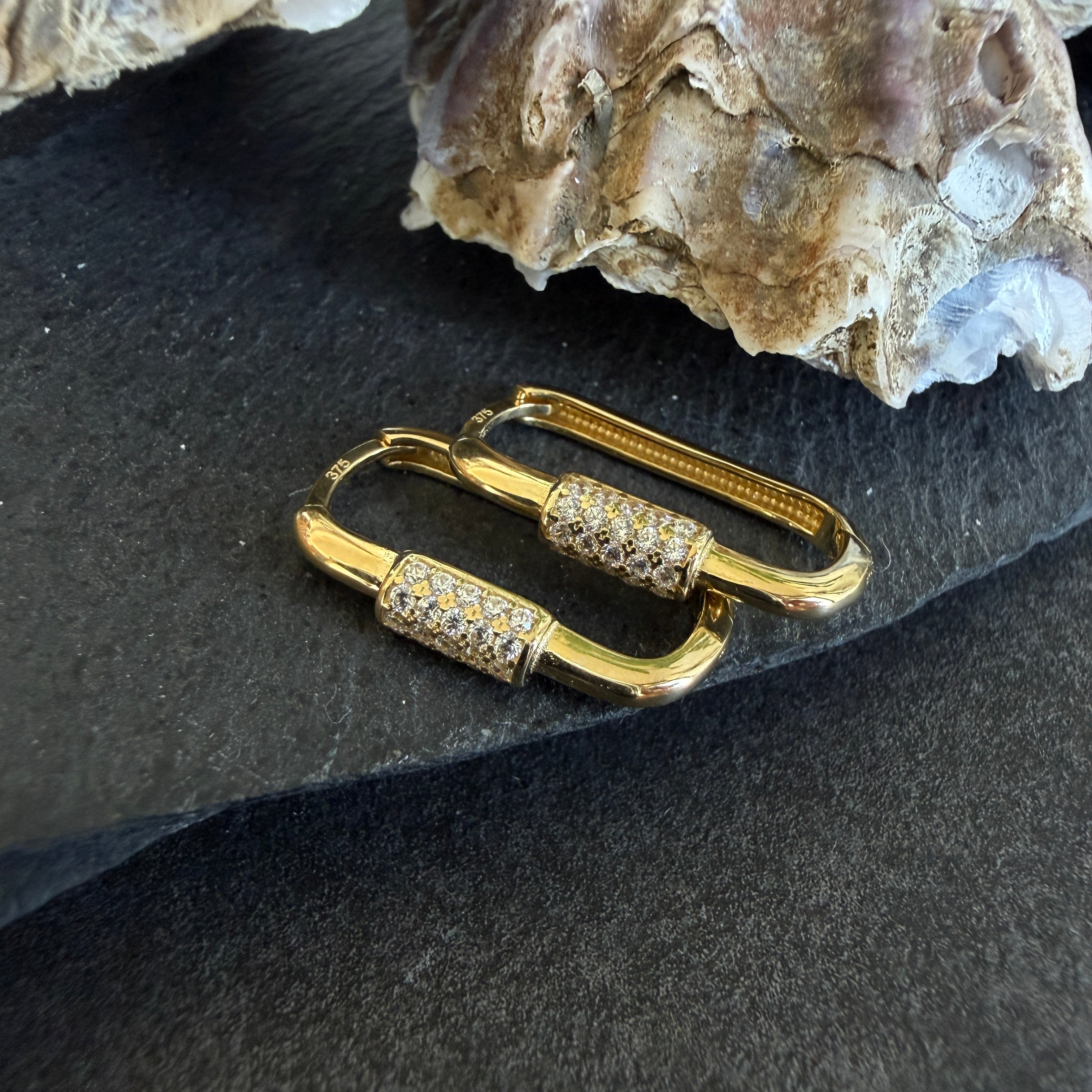 Fancy Paperclip Huggies in 9ct Solid Gold