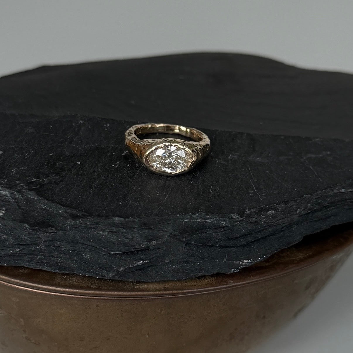 Texture Oval Diamond Engagement Ring