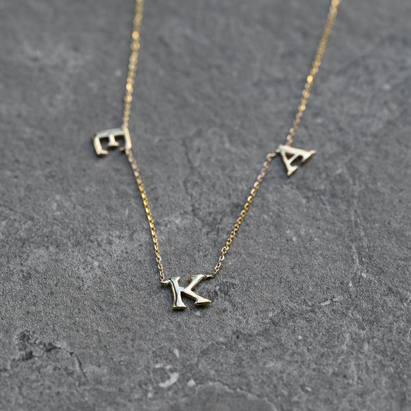 3 Letter Initial Necklace Solid Gold