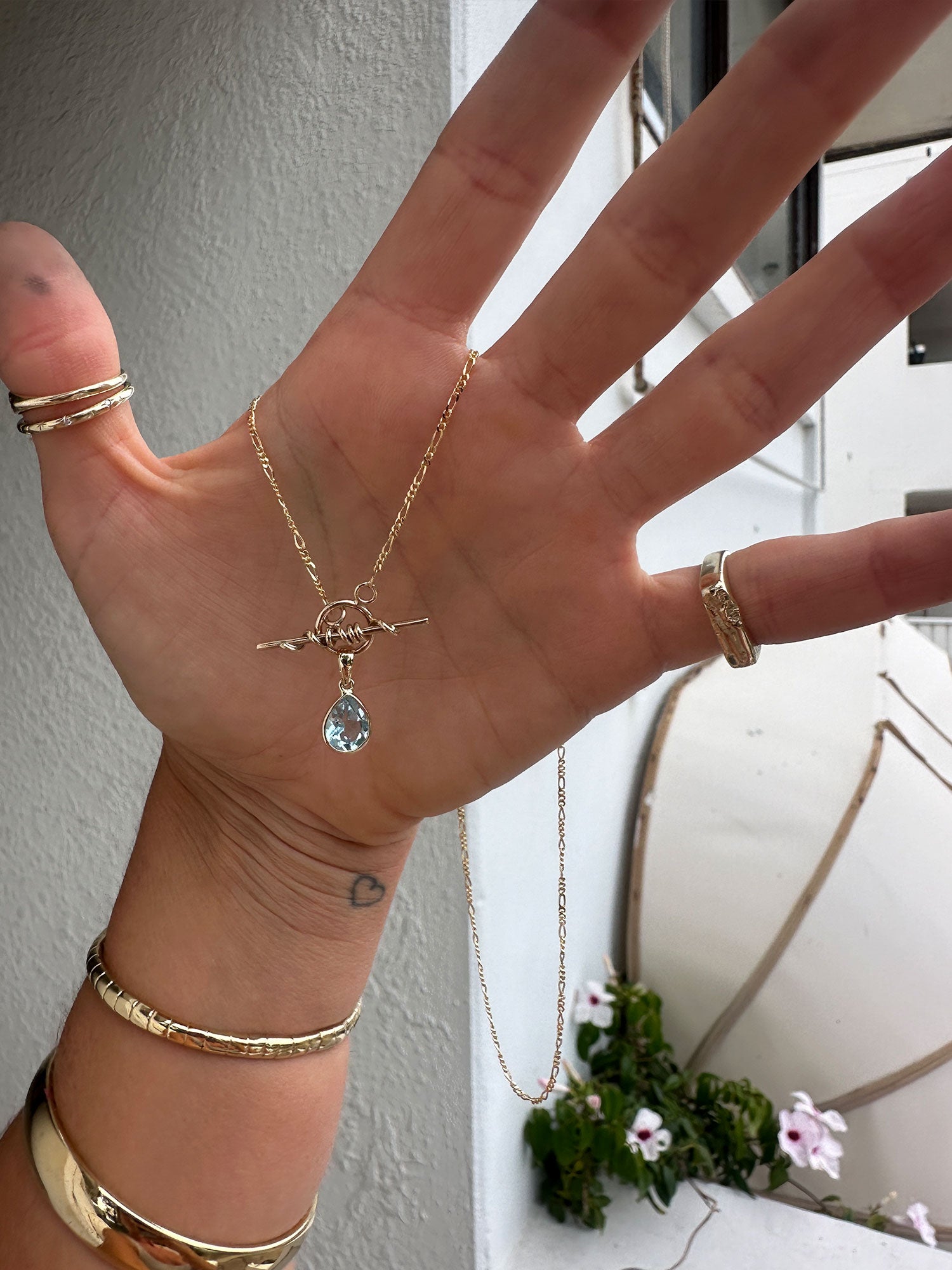 Blue Topaz Vintage T Bar Necklace