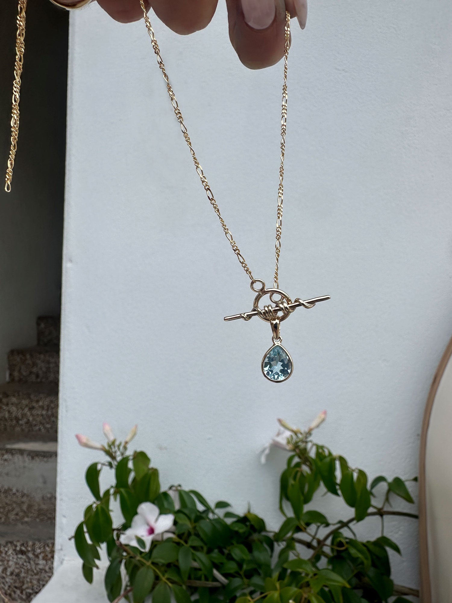 Blue Topaz Vintage T Bar Necklace