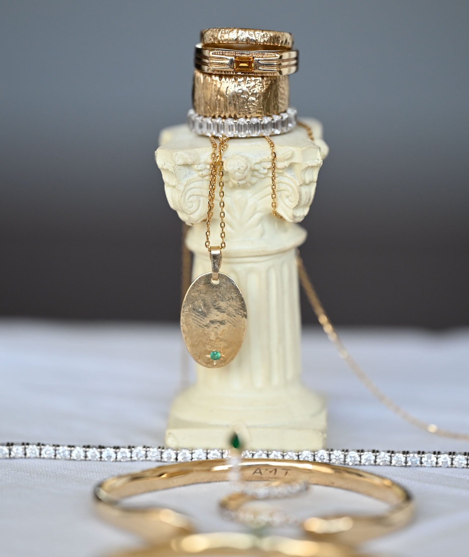 Textured Emerald Amulet Necklace