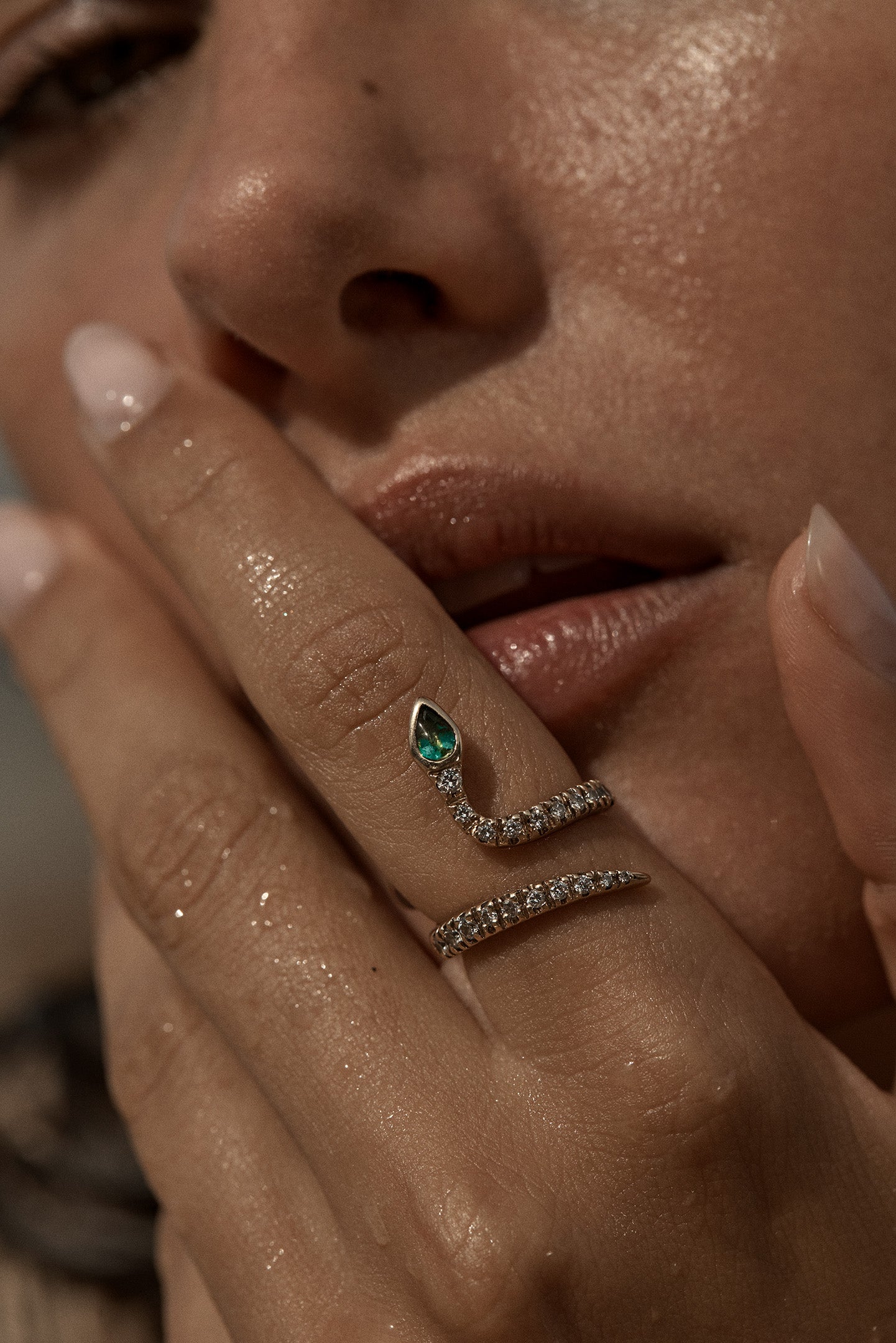 Emerald Snake Ring with Pavé Diamonds