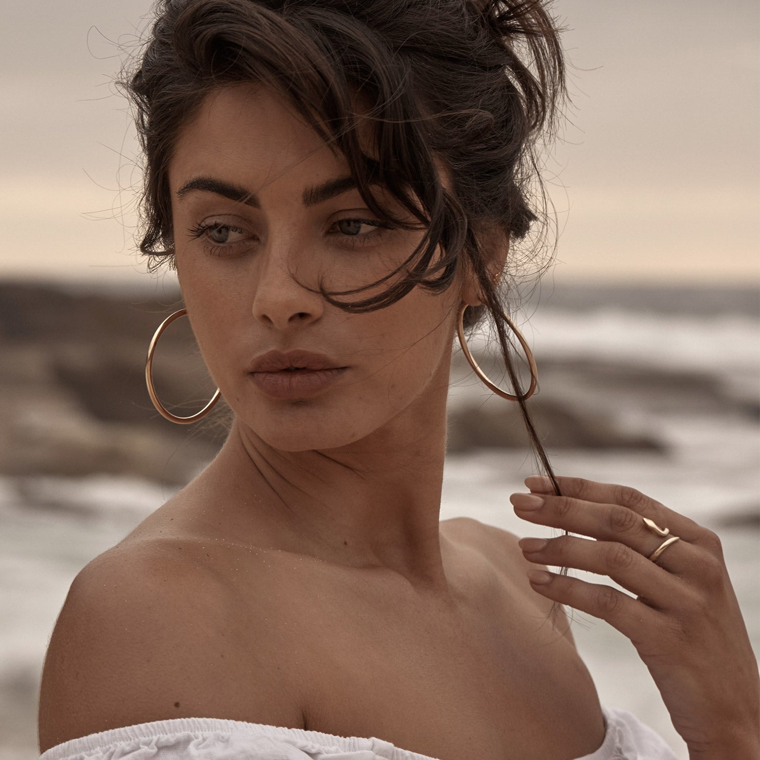 Solid Gold Snake Ring and Gold Hoop Earrings