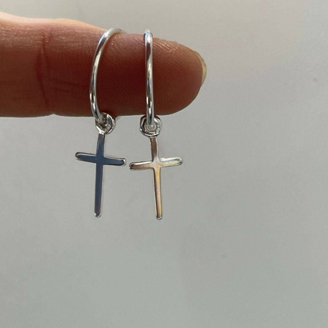 Sterling-Silver-Cross-Drop-Huggie-Hoop-Earrings