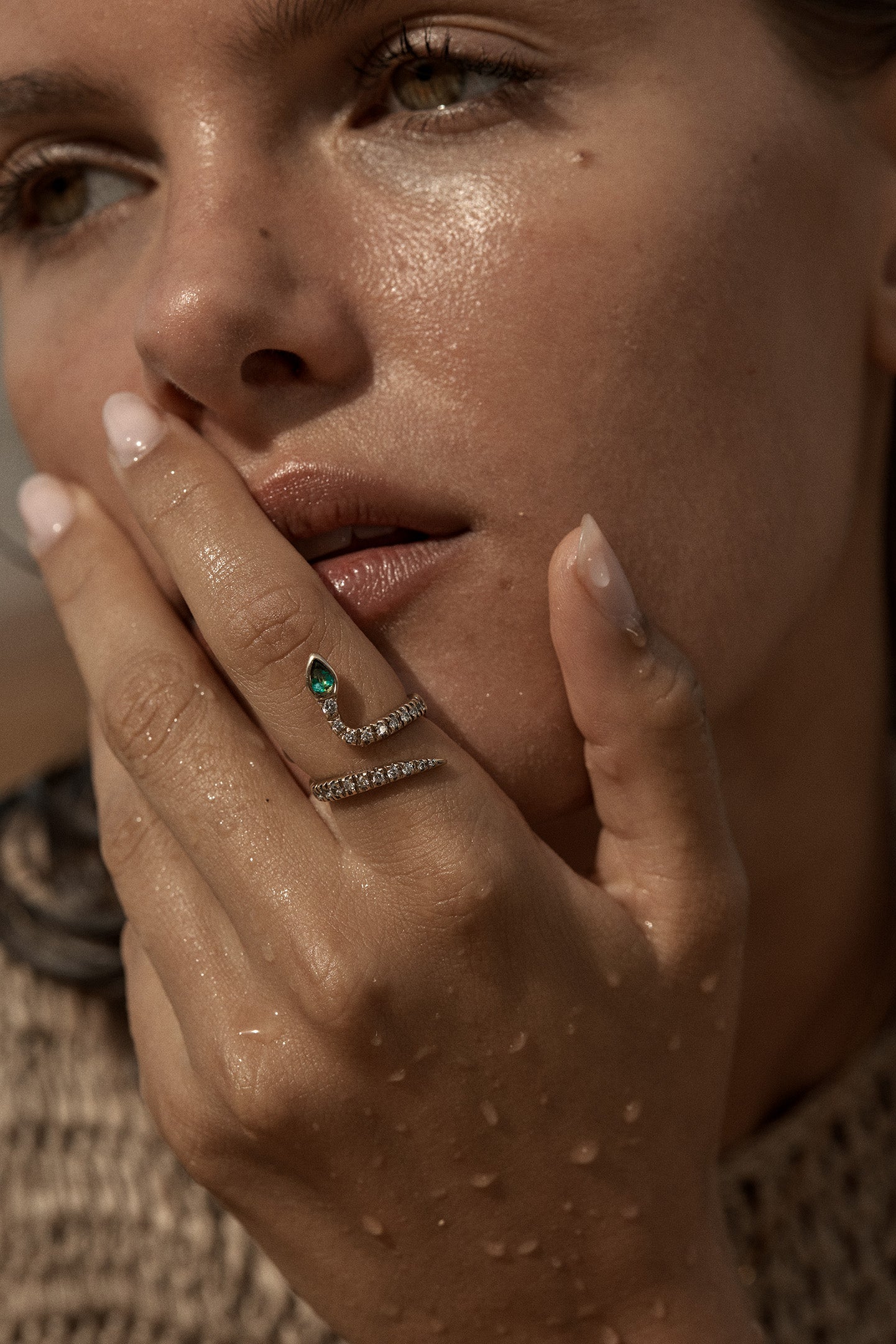Emerald Snake Ring with Pavé Diamonds