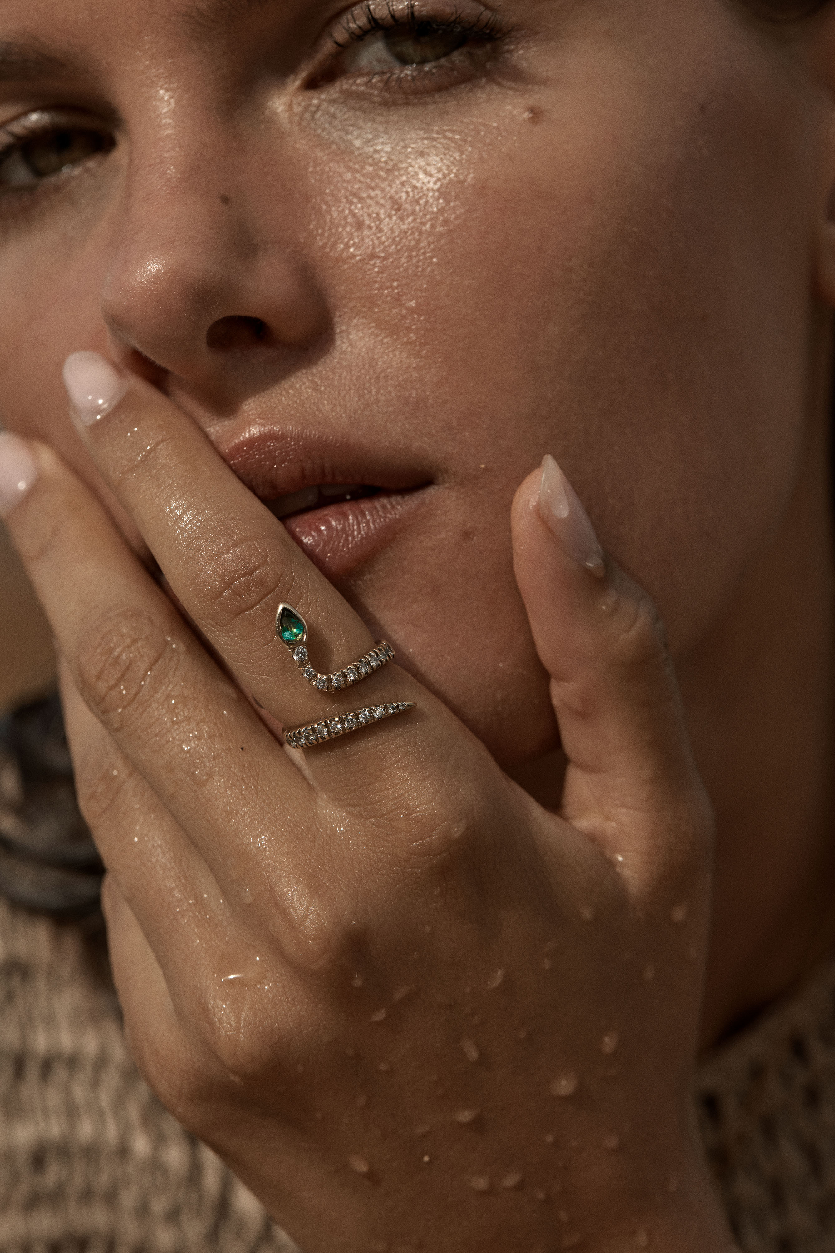 Emerald Snake Ring with Pavé Diamonds