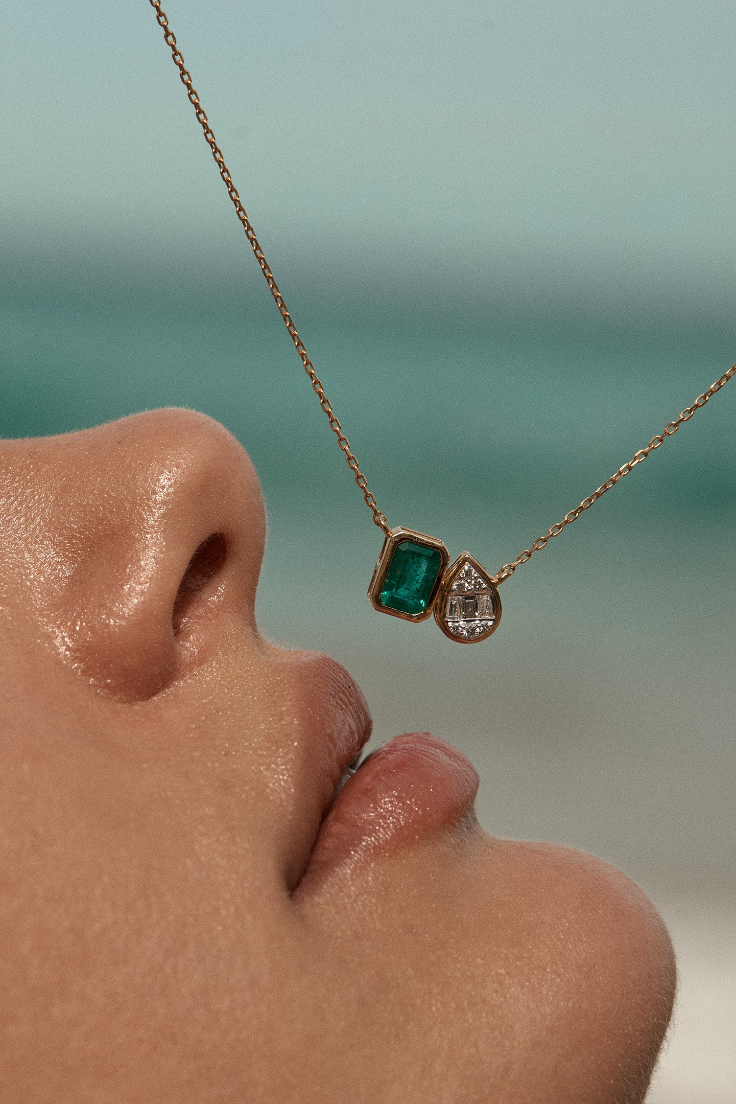 Zambian Emerald Diamond Necklace 18K Gold | The Duet