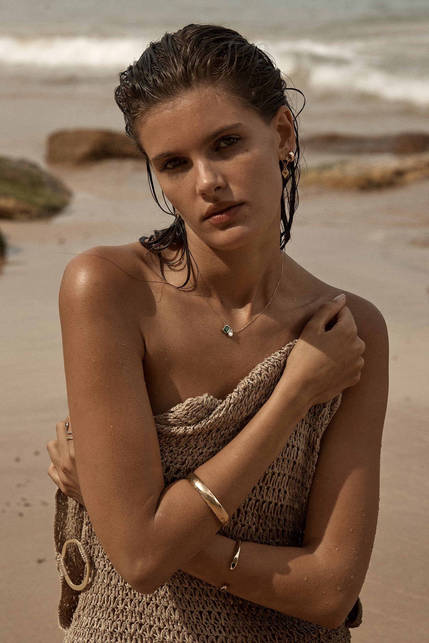 Zambian Emerald Diamond Necklace 18K Gold | The Duet