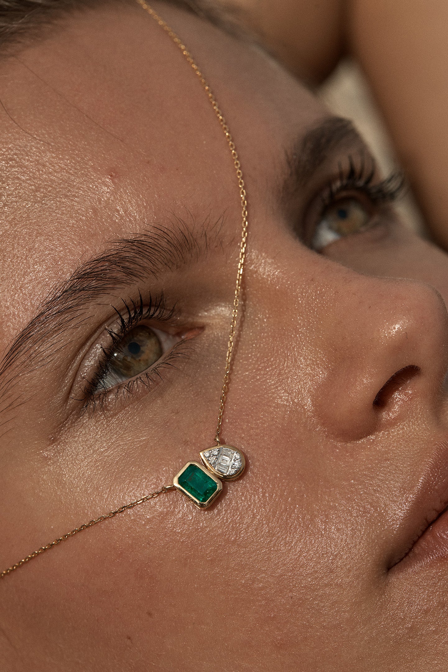 Zambian Emerald Diamond Necklace 18K Gold | The Duet