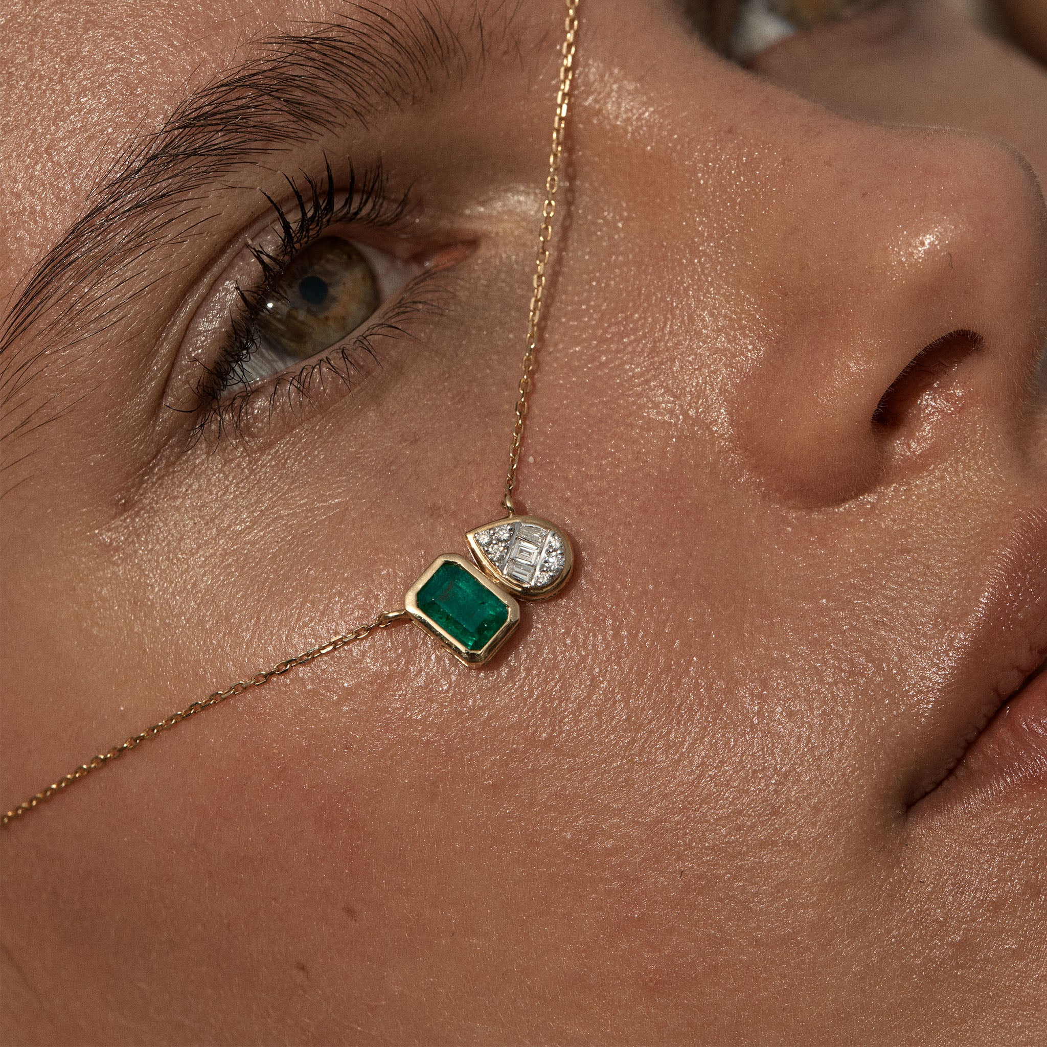 Zambian Emerald Diamond Necklace 18K Gold | The Duet