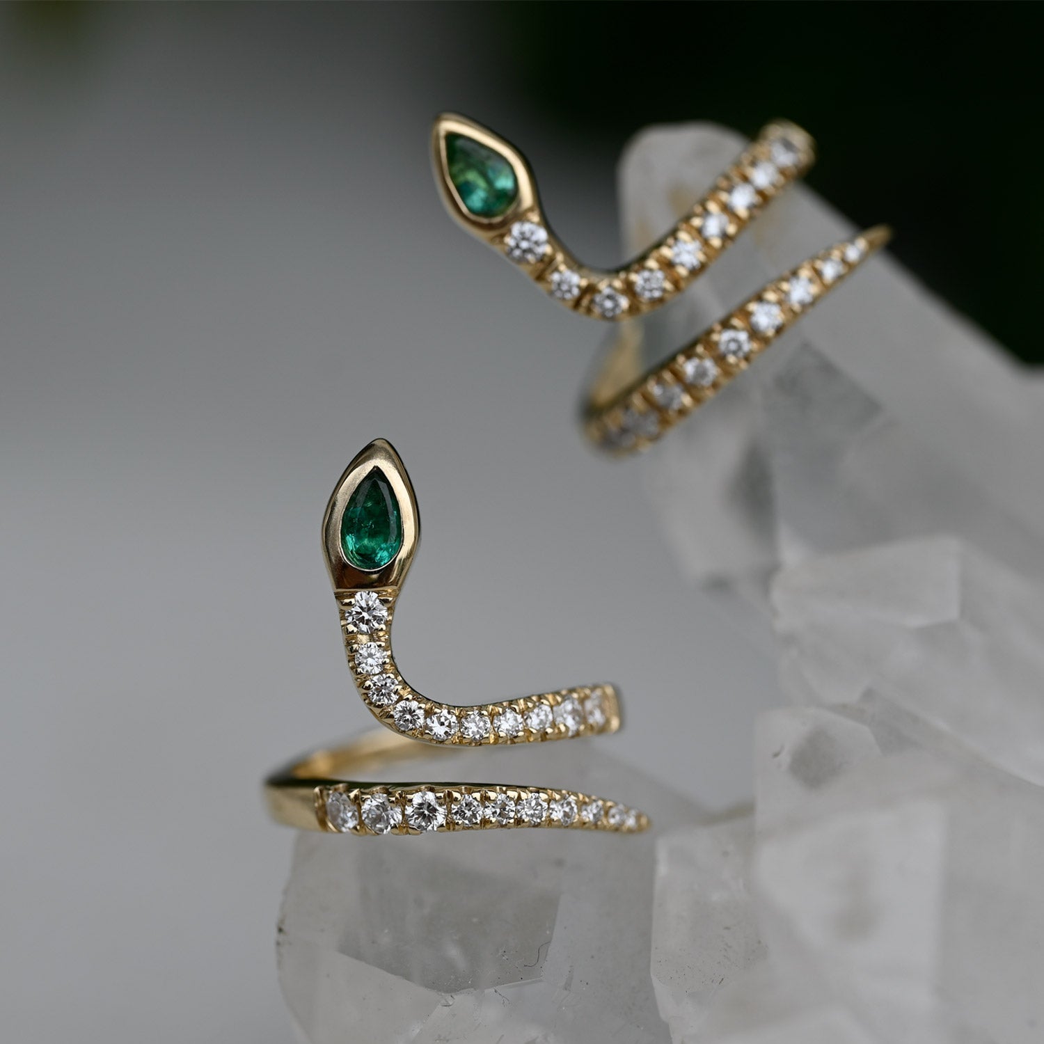 Emerald Snake Ring with Pavé Diamonds