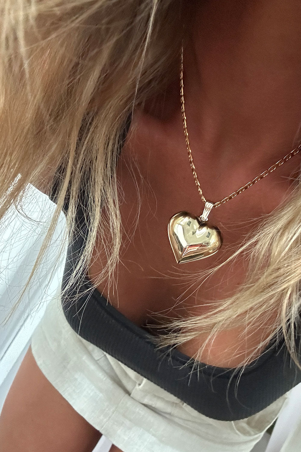 Gold Puff Heart Necklace