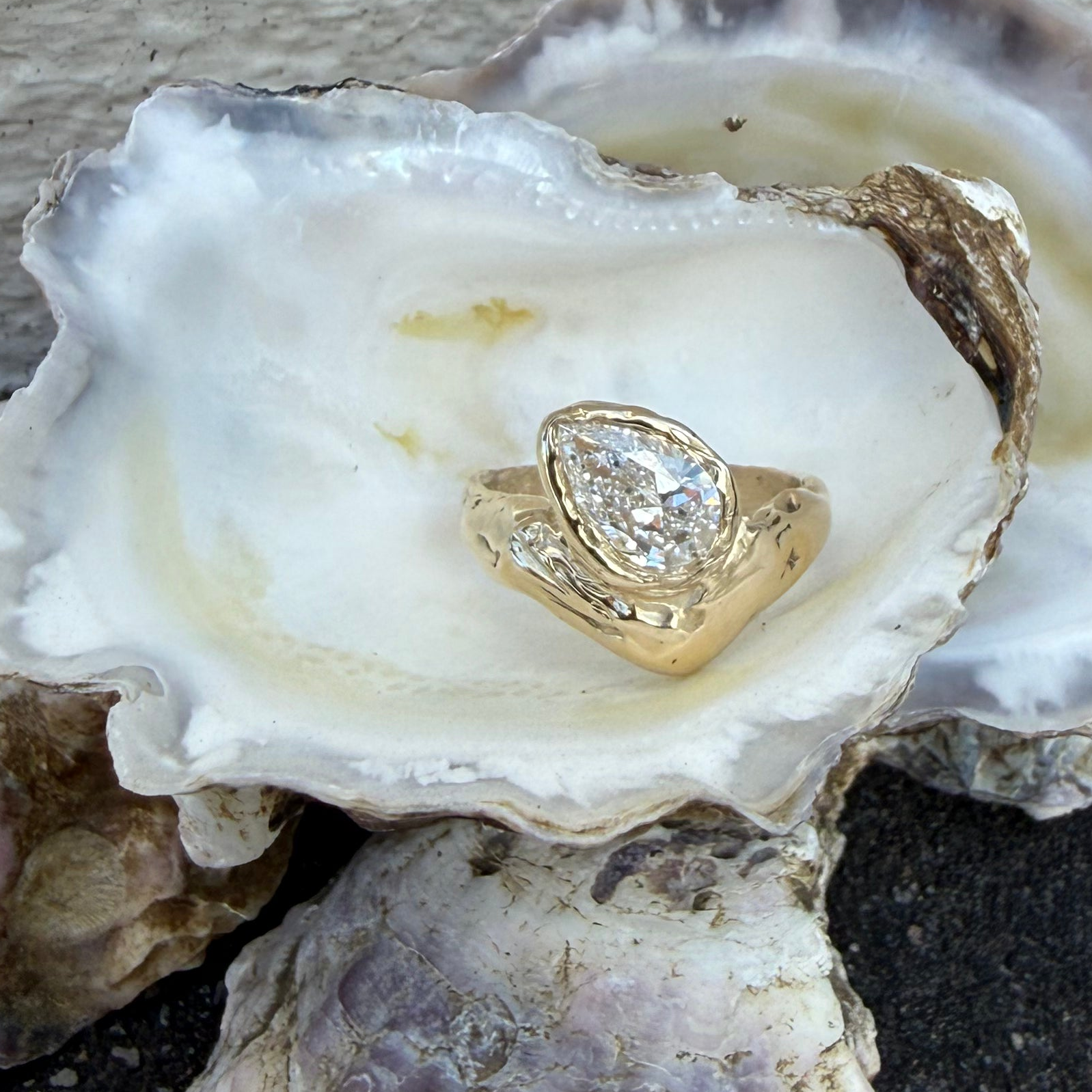 Oyster Heirloom Ring - 1ct Pear Diamond