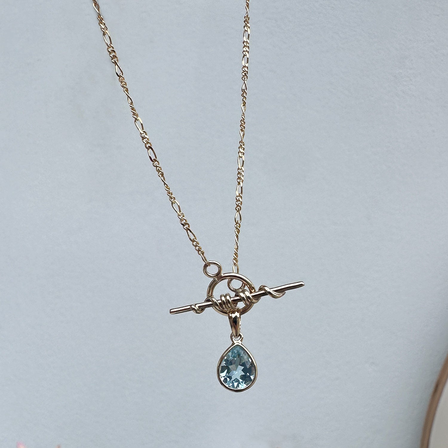 Blue Topaz Vintage T Bar Necklace