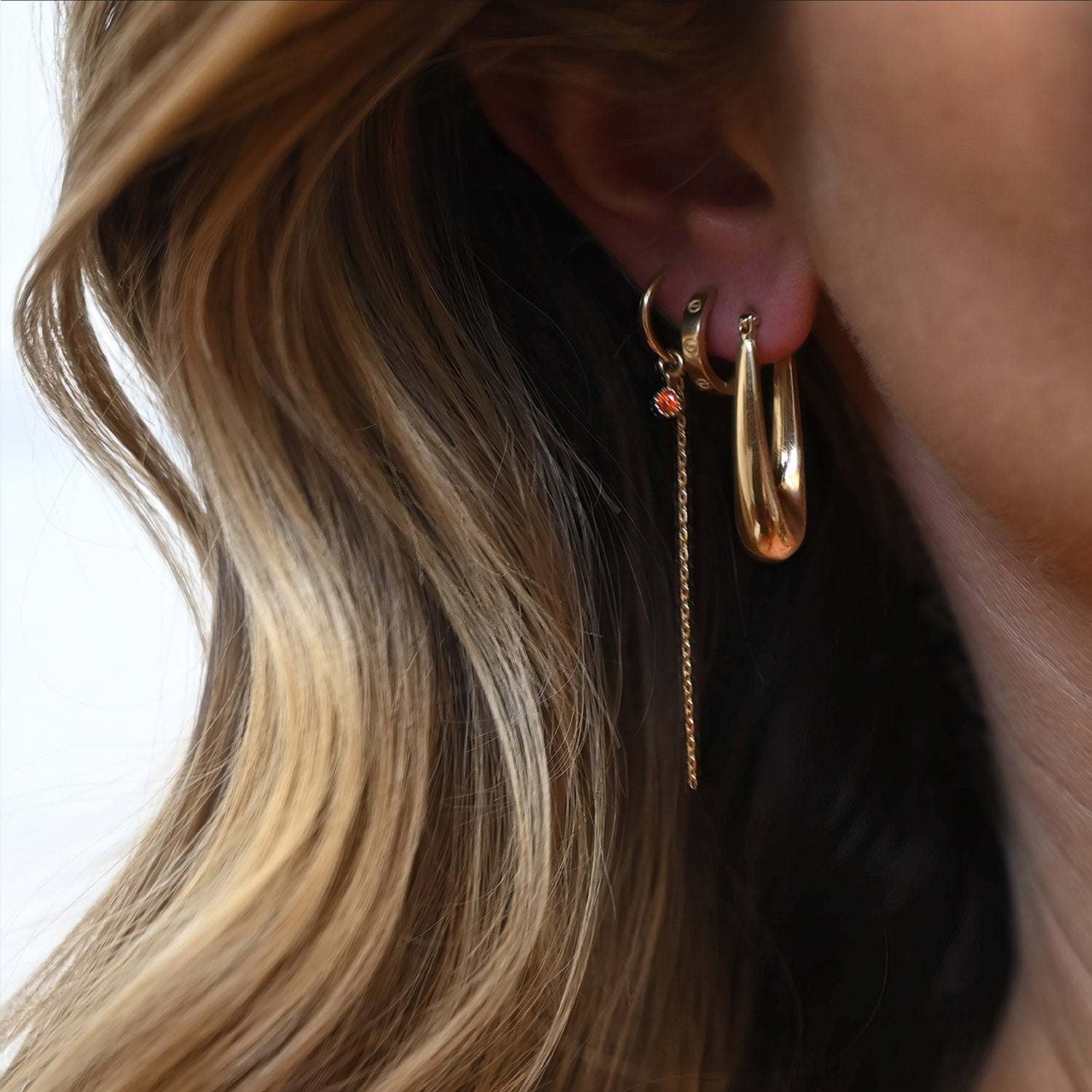 Tangerine & Chain Hoops