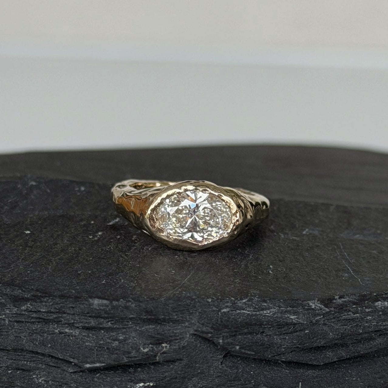 Texture Oval Diamond Engagement Ring