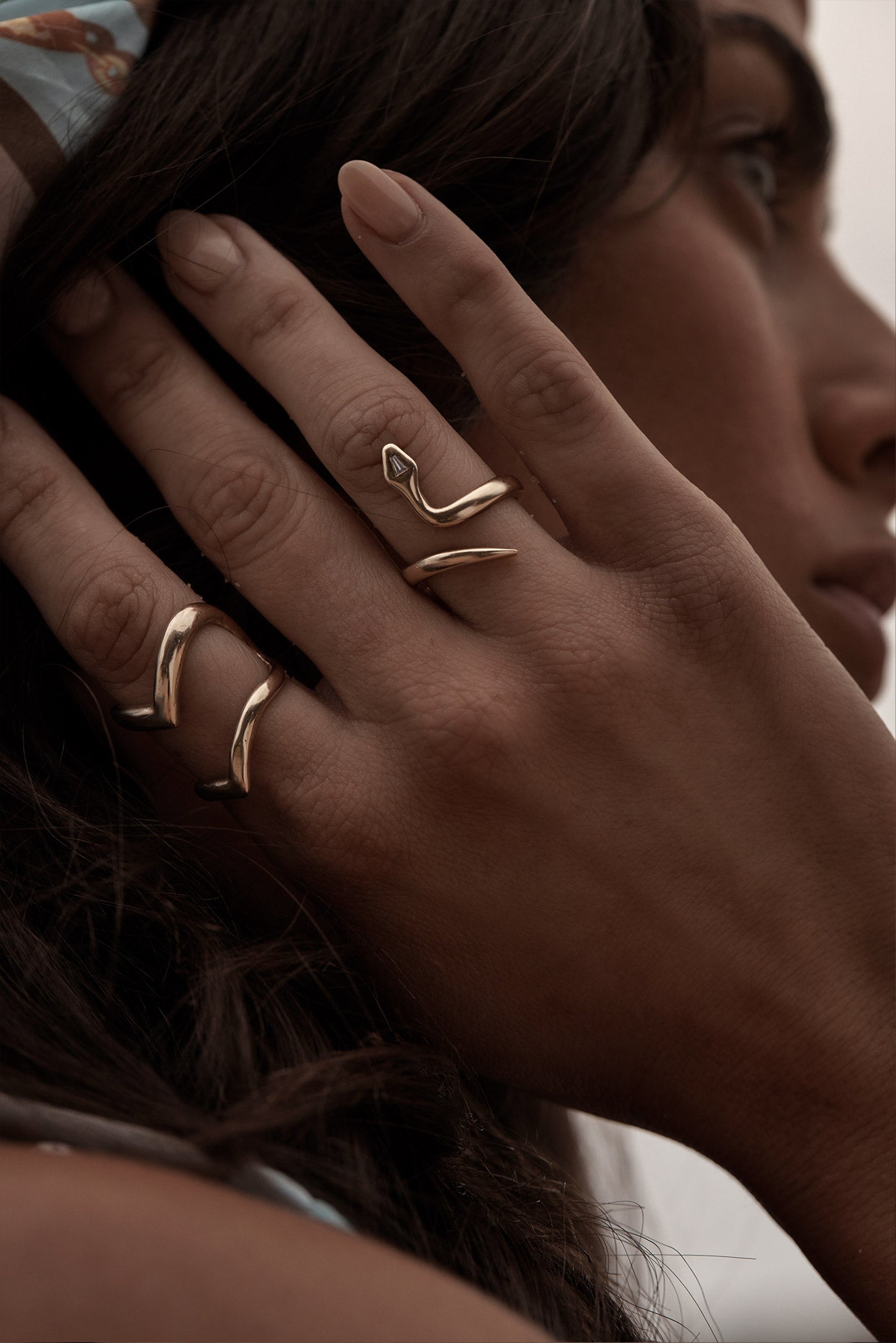 Gold Snake Ring - Medusa and Stone