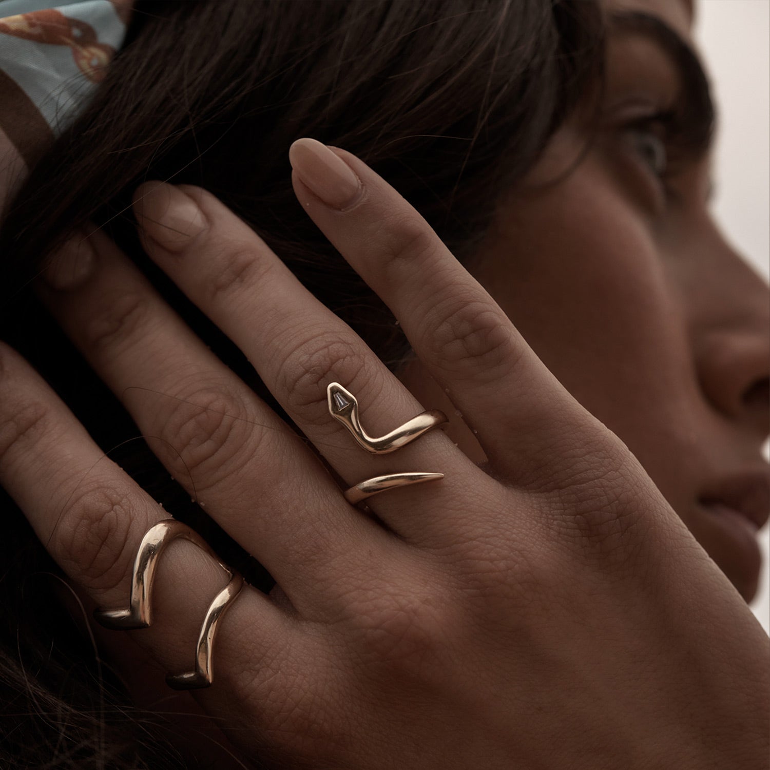 Gold Snake Ring - Medusa and Stone